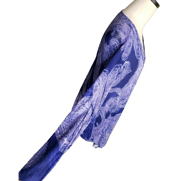 Purple Paisley Starry Night Artsy Open Rayon Knit Cardigan Boho Festival Chico's - Picture 8 of 11